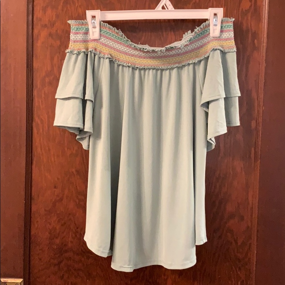 Off The Shoulder Blue Shirt